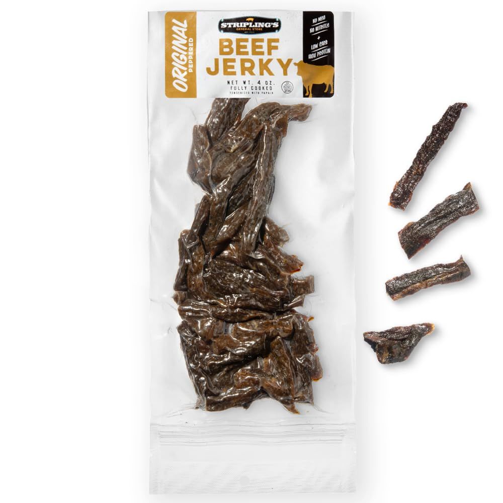 Stripling's Original Peppered Beef Jerky - Family Owned Premium Beef Jerky Snack Packs - Tender Carnivore Snacks Made in the USA, Beef Jerky Gifts for Men - High-Protein Snack Ideal for Jerky Lovers
