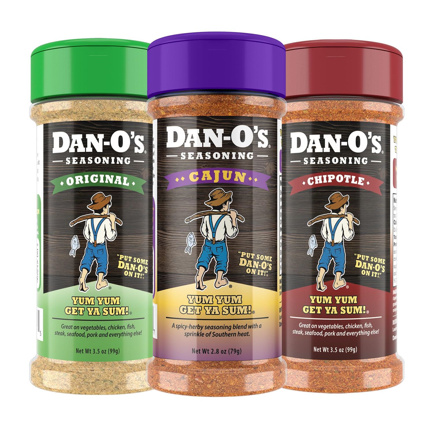 Dan-O&#39;s Seasoning - Seasoning for Cooking &amp; Grilling Anything - meat, vegetables, snacks, popcorn seasoning - Small bottle 3 Pack  Original, Chipotle &amp; Cajun