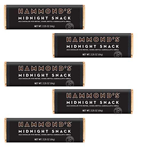 Hammond&#39;s Candies Gourmet Chocolate Candy Bars - Midnight Snack  Sweet Milk Chocolate, Pretzel, Cookie, Brittle, Marshmallow &amp; Cereal, Certified Kosher, Handcrafted in the USA  Pack of 5