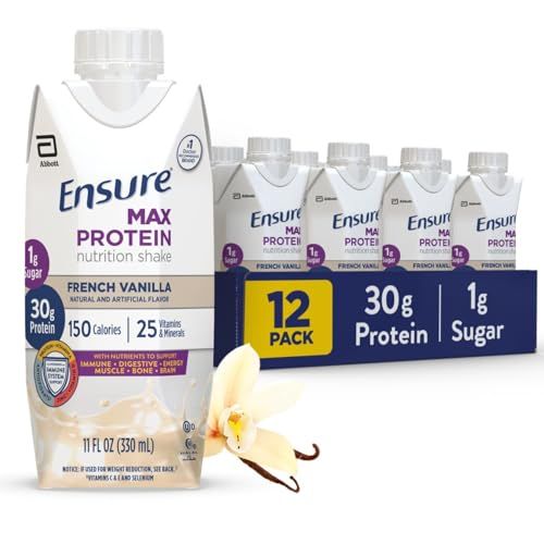 Ensure Max Protein Shake  French Vanilla  Meal Supplement Shake  Ready to Drink  30g Protein for Muscle Building  1g Sugar, 4g Fiber  11 fl oz - 12 Pack