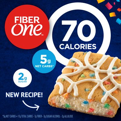 Fiber One 70 Calorie Soft-Baked Bars, Birthday Cake, Snack Bars, 6 ct