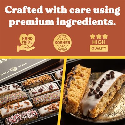 Cookies Gift Basket - 12 Gourmet Chocolate Covered Biscotti with Assorted Toppings - Assorted Food Gift Box for Christmas, Thanksgiving, Fathers Day, Mothers Day, Family, Sympathy, Men & Women.
