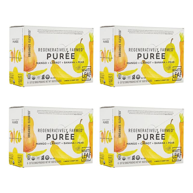 White Leaf Provisions Organic Baby Food Pouches - USDA, GMO &amp; BPA Free Squeezable Toddler Snacks - 24 x 90 grams (24 Pouches, Mango  Carrot  Banana  Pear)