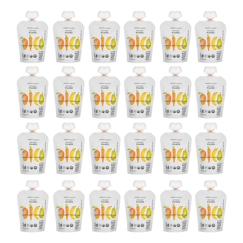 White Leaf Provisions Organic Baby Food Pouches - USDA, GMO &amp; BPA Free Squeezable Toddler Snacks - 24 x 90 grams (24 Pouches, Mango  Carrot  Banana  Pear)