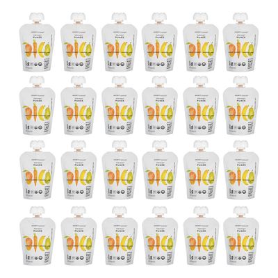 White Leaf Provisions Organic Baby Food Pouches - USDA, GMO &amp; BPA Free Squeezable Toddler Snacks - 24 x 90 grams (24 Pouches, Mango  Carrot  Banana  Pear)