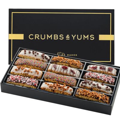 Cookies Gift Basket - 12 Gourmet Chocolate Covered Biscotti with Assorted Toppings - Assorted Food Gift Box for Christmas, Thanksgiving, Fathers Day, Mothers Day, Family, Sympathy, Men &amp; Women.