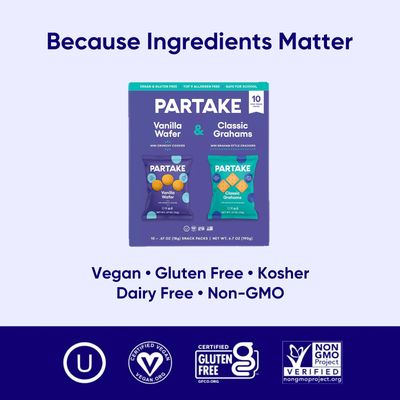 Gluten Free Mini Graham Cracker &amp; Vanilla Wafer Snack Packs by Partake  Vegan &amp; Dairy Free Cookies  Lunch Box Snacks  Allergy Friendly Snacks  Safe School Snack for Kids - 20 Pack