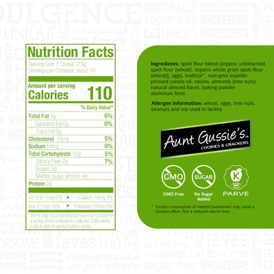Aunt Gussie's - Spelt No Sugar Added Raisin Almond Biscuits - 4 Pack