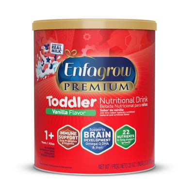 Enfagrow Premium Toddler Nutritional Drink, Natural Vanilla Flavor, Omega-3 DHA for Brain Support, Prebiotics &amp; Vitamins for Immune Health, Non-GMO, Powder Can, 32 Oz (Pack of 1