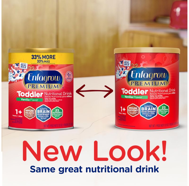 Enfagrow Premium Toddler Nutritional Drink, Natural Vanilla Flavor, Omega-3 DHA for Brain Support, Prebiotics &amp; Vitamins for Immune Health, Non-GMO, Powder Can, 32 Oz (Pack of 1
