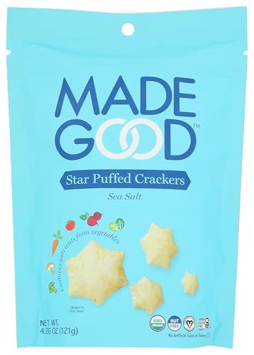 MadeGood Sea Salt Star Puffed Crackers, 4.26oz Pouch, Organic Snacks