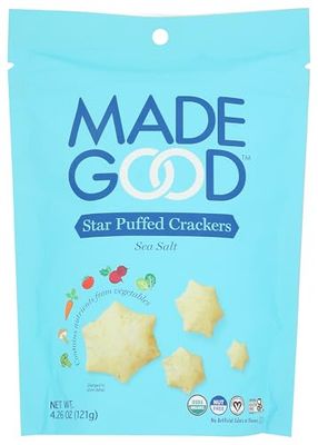 MadeGood Sea Salt Star Puffed Crackers, 4.26oz Pouch, Organic Snacks