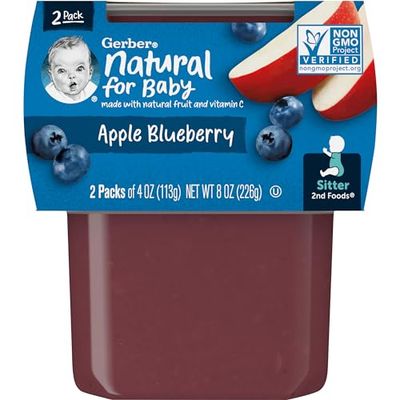 Gerber 2nd Foods Apple Blueberry, 4 Ounce Tubs, 2 Count (Pack of 8)