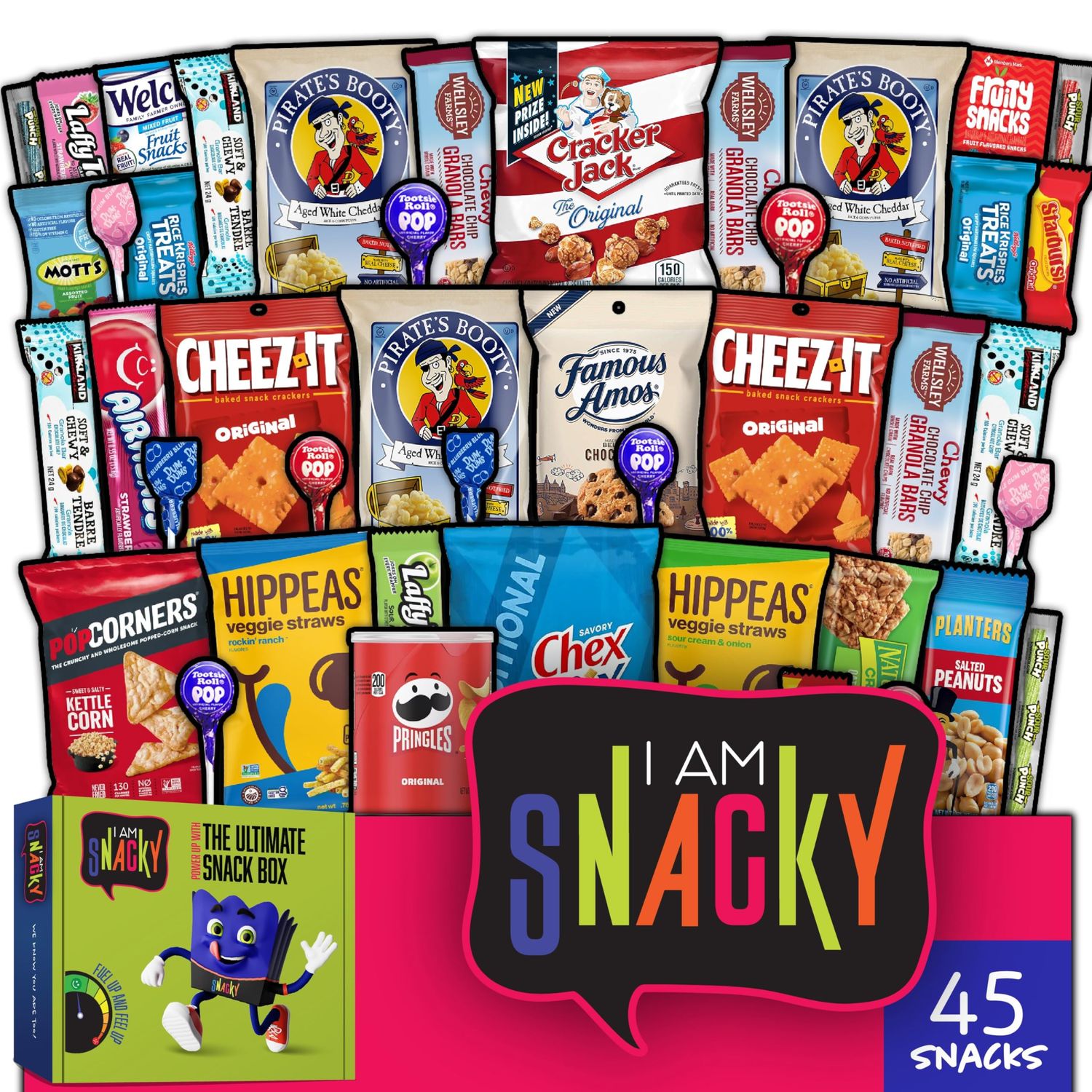 I AM Snacky - Easter Snack Box Care Package  Greeting Card - SNACKY&#39;S FESTIVE FAVES (45 Count) Birthday Sweet Treats Gift Basket, Candies Chips - Food Assortments &amp; Variety