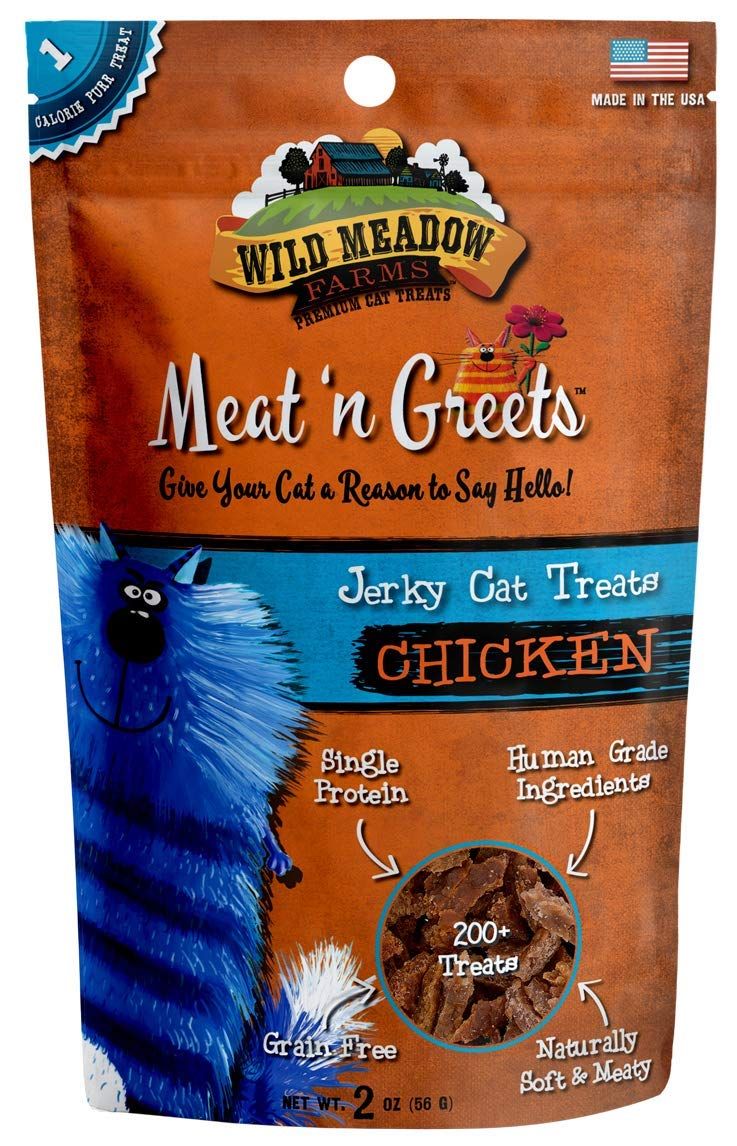 Wild Meadow Farms - Cat Treats - Meat &#39;N Greets - Soft Jerky Treats with Meat, Perfect for Training &amp; Rewarding, Snacks for Cats - Chicken Flavor