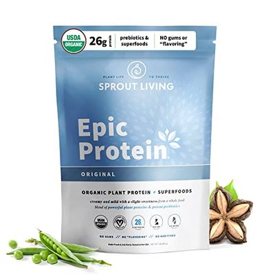 Plant Based Protein &amp; Superfoods Powder, Original, Unflavored  Organic Protein Powder, Vegan, Non Dairy, Non-GMO, Gluten Free, Sugar Free, Perfect Keto Drink Mix (1 lb)