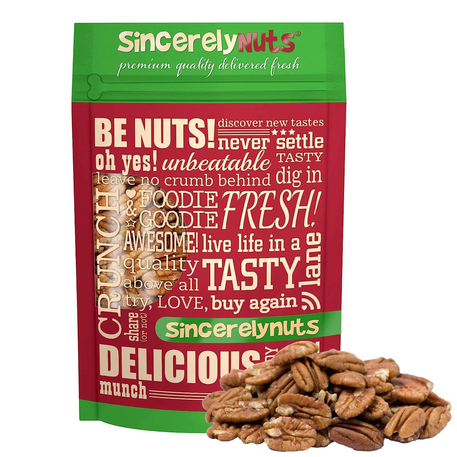Sincerely Nuts - Raw Pecans (No Shell)  Two Lb. Bag  Shelled Whole Pecan  Delicious Healthy Snack Food  For Baking, Snacking and Dessert Treats  Gluten Free and Kosher  Fresh Resealable Bag