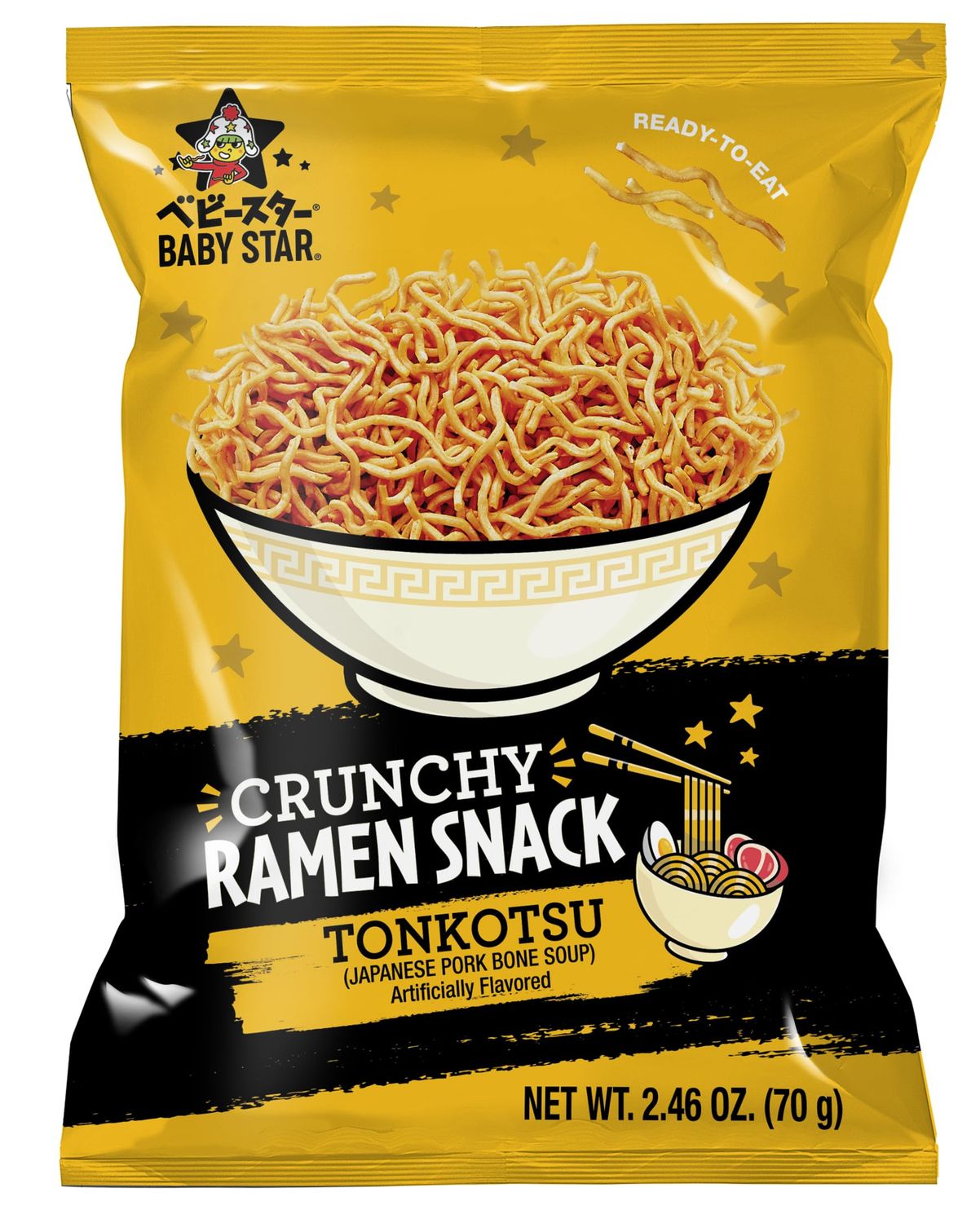 Baby Star Crunchy Ramen Snack Tiny  Tonkotsu 2.46oz (6 Pack)  Delicious Dry Ramen Snack Packs