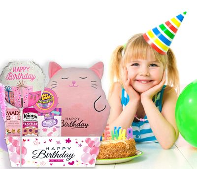 The Ultimate Birthday Gift Basket for Girls  variety pack with a Happy Birthday Pink Squishy, Balloon Care Package w/snacks &amp; Candy, girl, teenage, Granddaughter