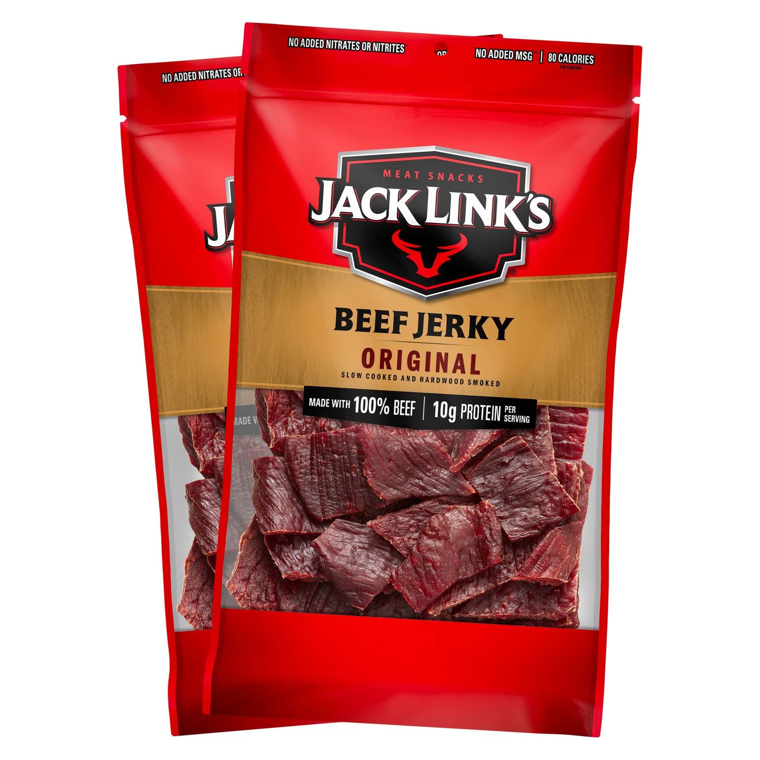 Jack Link&#39;s Beef Jerky, Original, Large Jerky Bags - Flavorful Meat Snacks, Ready to Eat Protein Snacks with 10g of Protein, Made with 100% Beef, Keto, Paleo &amp; Carnivore Diet Ready - 9 Oz. (Pack of 2)