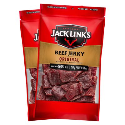 Jack Link&#39;s Beef Jerky, Original, Large Jerky Bags - Flavorful Meat Snacks, Ready to Eat Protein Snacks with 10g of Protein, Made with 100% Beef, Keto, Paleo &amp; Carnivore Diet Ready - 9 Oz. (Pack of 2)