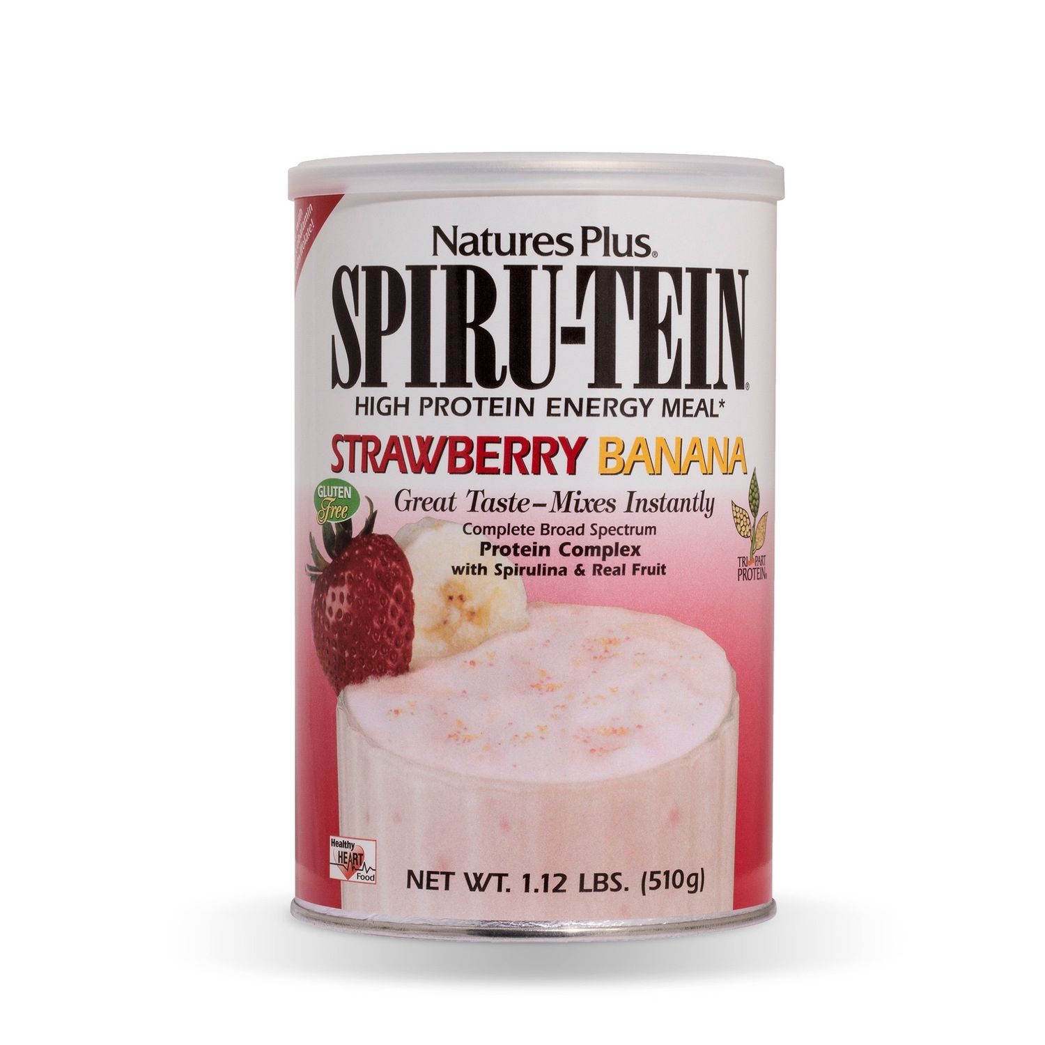 NaturesPlus SPIRU-TEIN Shake - Strawberry Banana - 1.12 lbs, Spirulina Protein Powder - Plant Based Meal Replacement, Vitamins &amp; Minerals for Energy - Vegetarian, Gluten-Free - 15 Servings