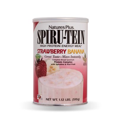 NaturesPlus SPIRU-TEIN Shake - Strawberry Banana - 1.12 lbs, Spirulina Protein Powder - Plant Based Meal Replacement, Vitamins &amp; Minerals for Energy - Vegetarian, Gluten-Free - 15 Servings
