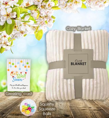 KIDS GET WELL SOON care package gift, Squooshy pillow, Cozy Blanket, Candy Snacks gift basket &amp; Greeting card, gift for kids children boy/girl, Feel better soon, home or hospital recovery