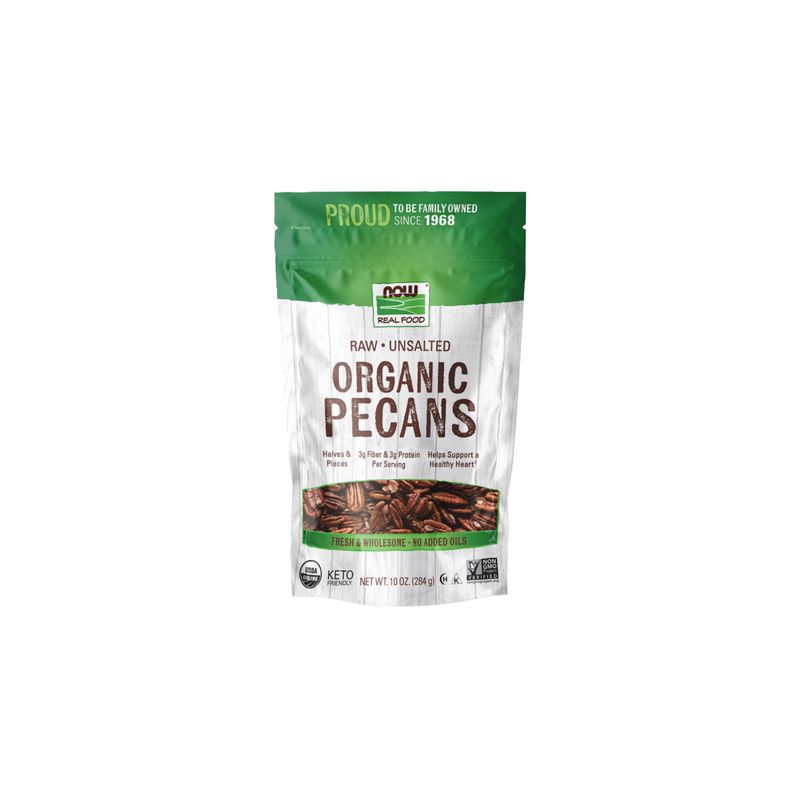 NOW Real Food, Raw, Unsalted, Organic Pecans, no added oils, 10 oz (284 g)