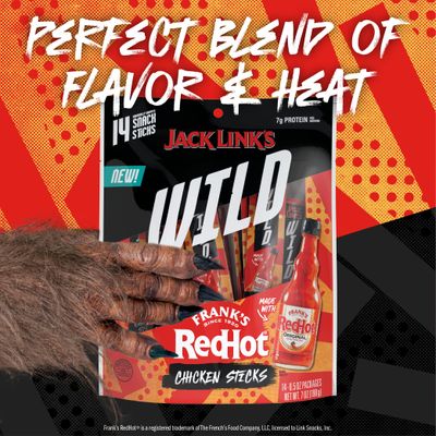 Jack Link's Wild Mini Chicken Sticks Made with Frank's RedHot Flavor - 7g of Protein Snacks, On The Go Snacking, Keto & Paleo Snack, Carnivore Diet Ready, Individually Wrapped - 0.5 Oz. (14 Count)