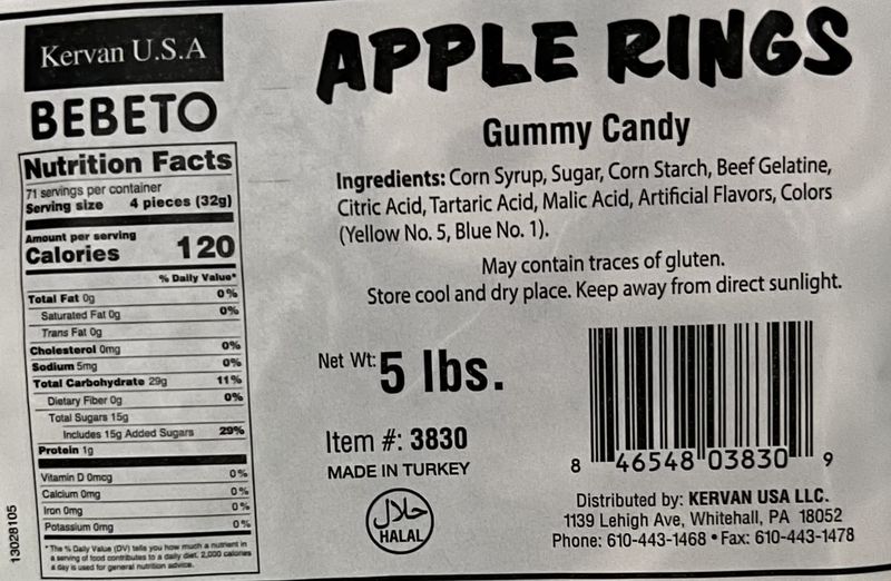 Kervan Candy Apple Rings Bulk Gummy Candy - 5 Pound Bag - Fruity &amp; Sweet Gift Snacks for Kids - Party Size