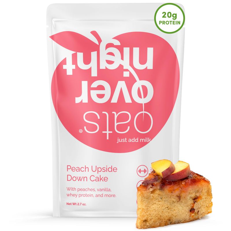 Oats Overnight - Peach Upside Down Cake - 20g Protein, High Fiber Breakfast Shake - Gluten Free, Non GMO Oatmeal (2.7 oz per Meal) (24 Pack)