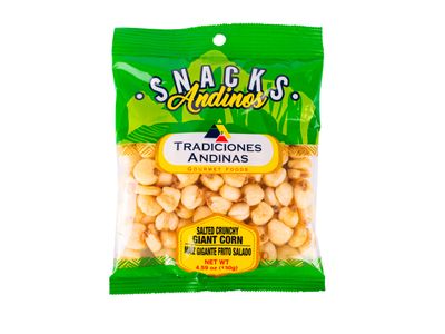 Tradiciones Andinas Salted Crunchy Giant Corn 4.59 oz - Maiz Gigante Peruano Snack, Peruvian Corn Salty Snacks, Fried and Crunch Peru Products, Golosinas Peruanas