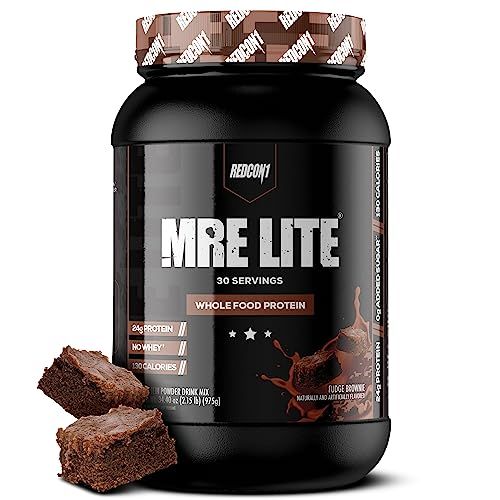 REDCON1 MRE Lite Whole Food Protein Powder, Fudge Brownie - Low Carb &amp; Whey Free Meal Replacement with Animal Protein Blends - Easy to Digest Supplement Made with MCT Oils (30 Servings)