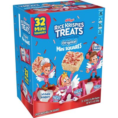 Rice Krispies Treats Mini Marshmallow Snack Bars, Valentine&#39;s Day Treats, Kids Snacks, Original with Holiday Sprinkles, 12.4oz Box (32 Bars)