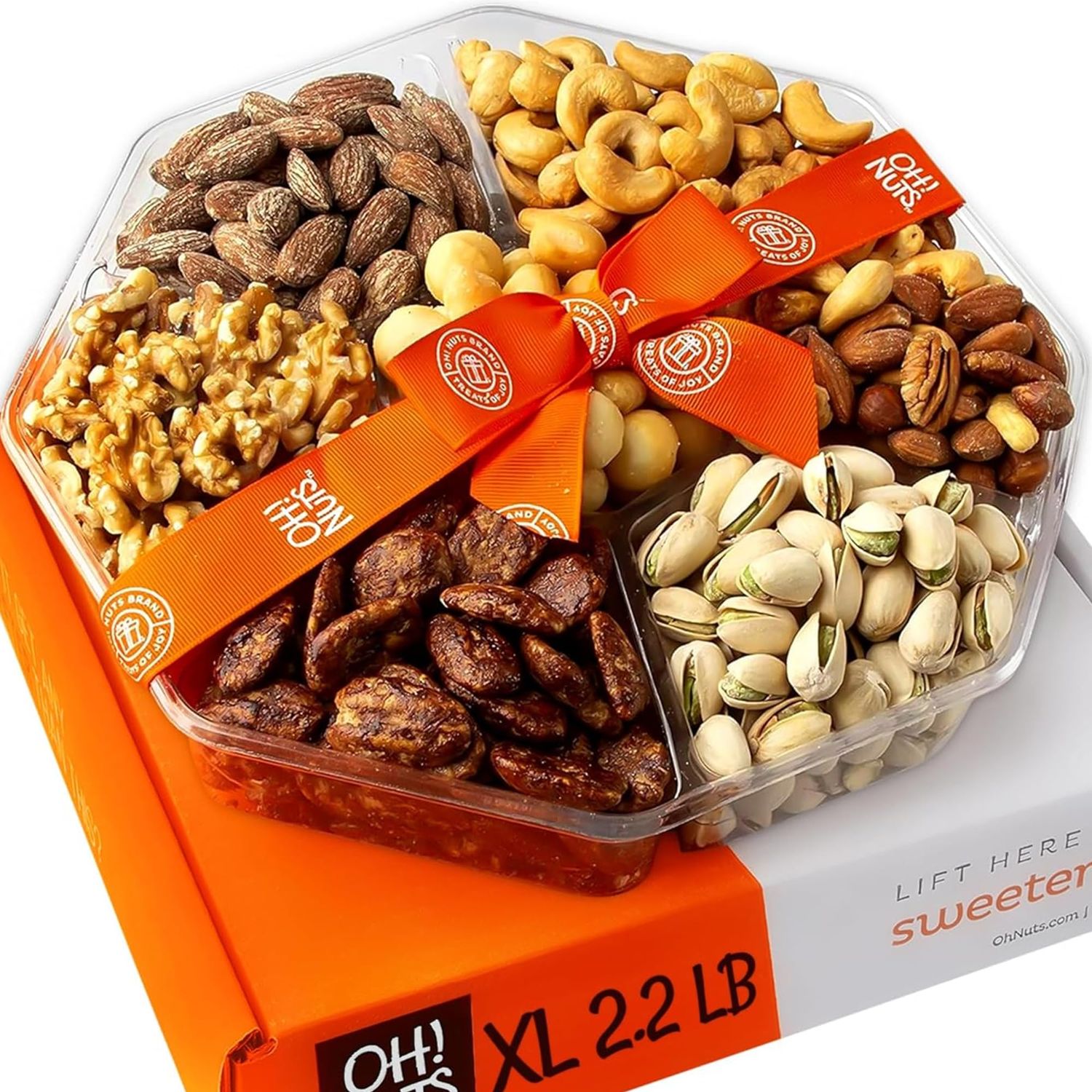 Nuts Gift Basket 2.2 LB  Large 7 Variety Holiday Freshly Roasted Party Tray  Birthday, Anniversary, Corporate Tray  Premium Gift Basket Idea for Men &amp; Women by Oh Nuts