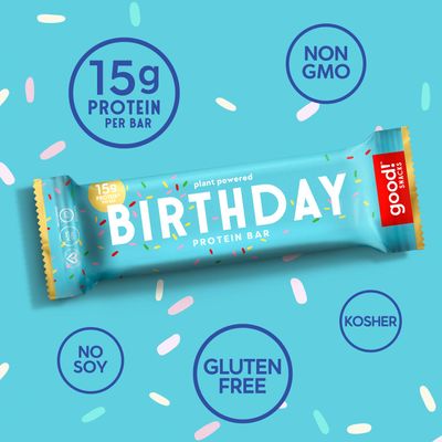 good! Snacks Vegan Birthday Cake Protein Bar  Gluten-Free, Plant Based, Low Sugar, Kosher, Soy Free, Non GMO  15g Protein (12 Bars)
