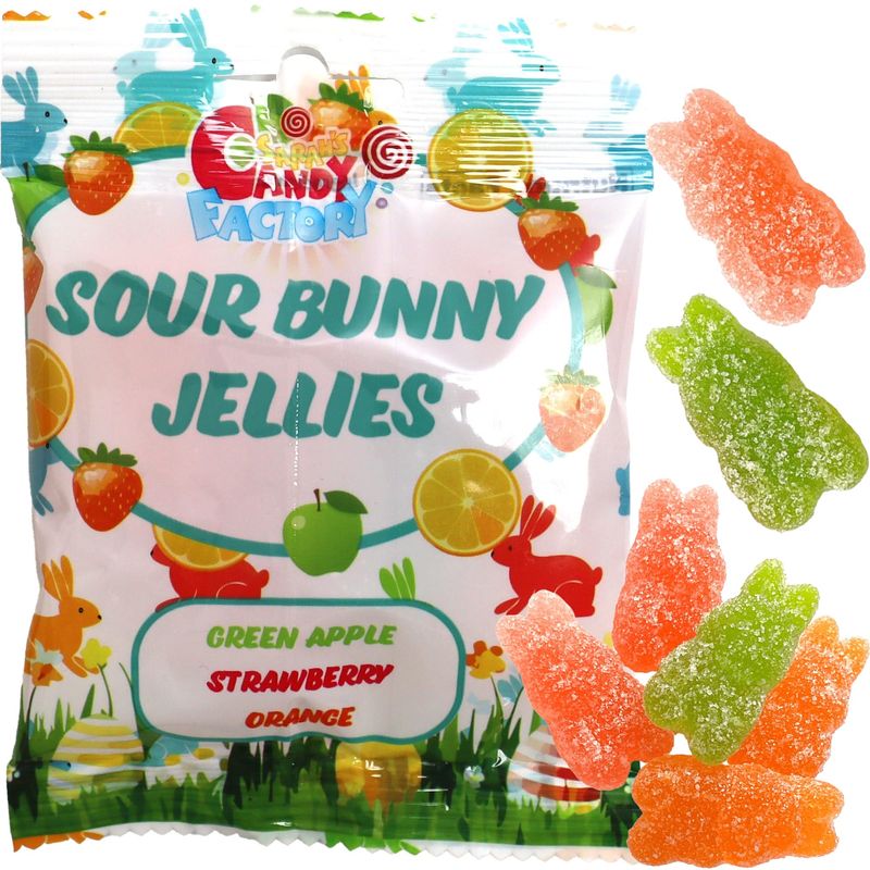 Sarah's Candy Factory Easter Mix Sour Bunny Jelly Gummy Candy, 1 Oz (24 Pack) Single Serve Snack Packs, Fun in Every 1 oz Bag, Green Apple, Strawberry and Orange Flavor