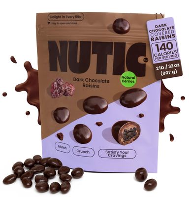 Nutic Gourmet Chocolate Covered Raisins - Dark Chocolate, Bulk Bag of Candy Snacks, Perfect for Movies, Bites of Raisins &amp; Chocolate Candies - 2 Lb
