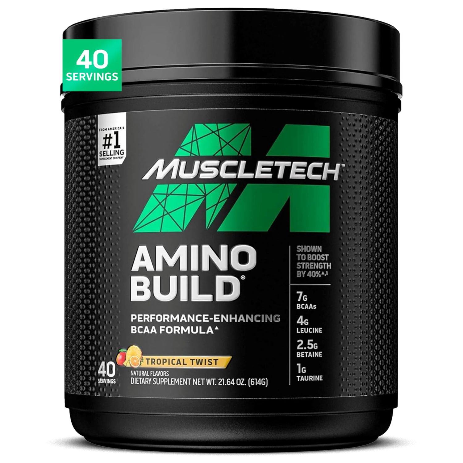 MuscleTech BCAA Powder for Men &amp; Women, Tropical Twist - Amino Acids Nutritional Supplement with Electrolytes for Energy, Muscle Gain &amp; Recovery - Sugar-Free Gym Pre-Workout - 40 Servings