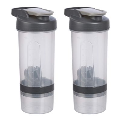 Amazon Basics Protein Shaker Bottle with Mixer Ball, Cups for Shakes, 20 oz, 2-Pack, Gray, 11.8x9x23 cm
