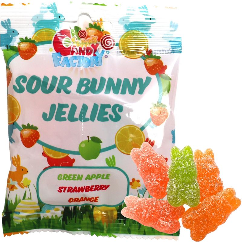 Sarah's Candy Factory Easter Mix Sour Bunny Jelly Gummy Candy, 1 Oz (24 Pack) Single Serve Snack Packs, Fun in Every 1 oz Bag, Green Apple, Strawberry and Orange Flavor