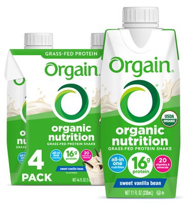 Orgain Organic Nutritional Protein Shake, Vanilla Bean - 16g Grass Fed Whey Protein, Meal Replacement, 20 Vitamins &amp; Minerals, Fruits &amp; Vegetables, Gluten Free, Non-GMO, 11 Fl Oz (4 Pack)