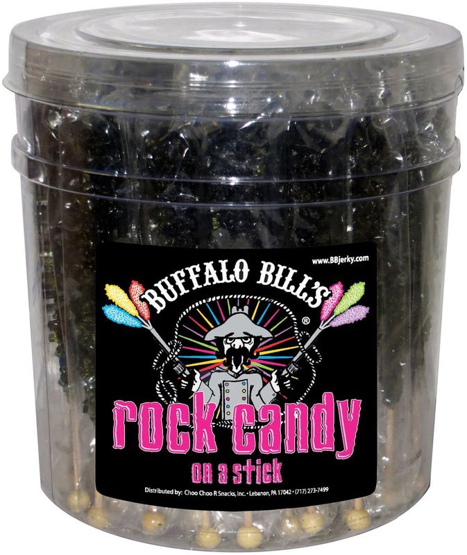 Buffalo Bills Black Cherry (Black) Rock Candy On A Stick (36-ct tub black rock candy crystal sticks)