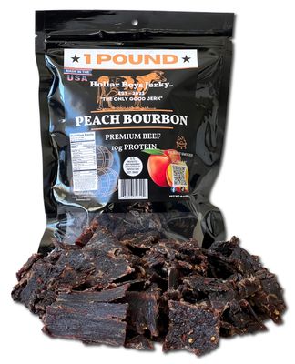 Hollar Boys Peach Bourbon Beef Jerky One Pound Resealable Bag, Low Carb, USA Made
