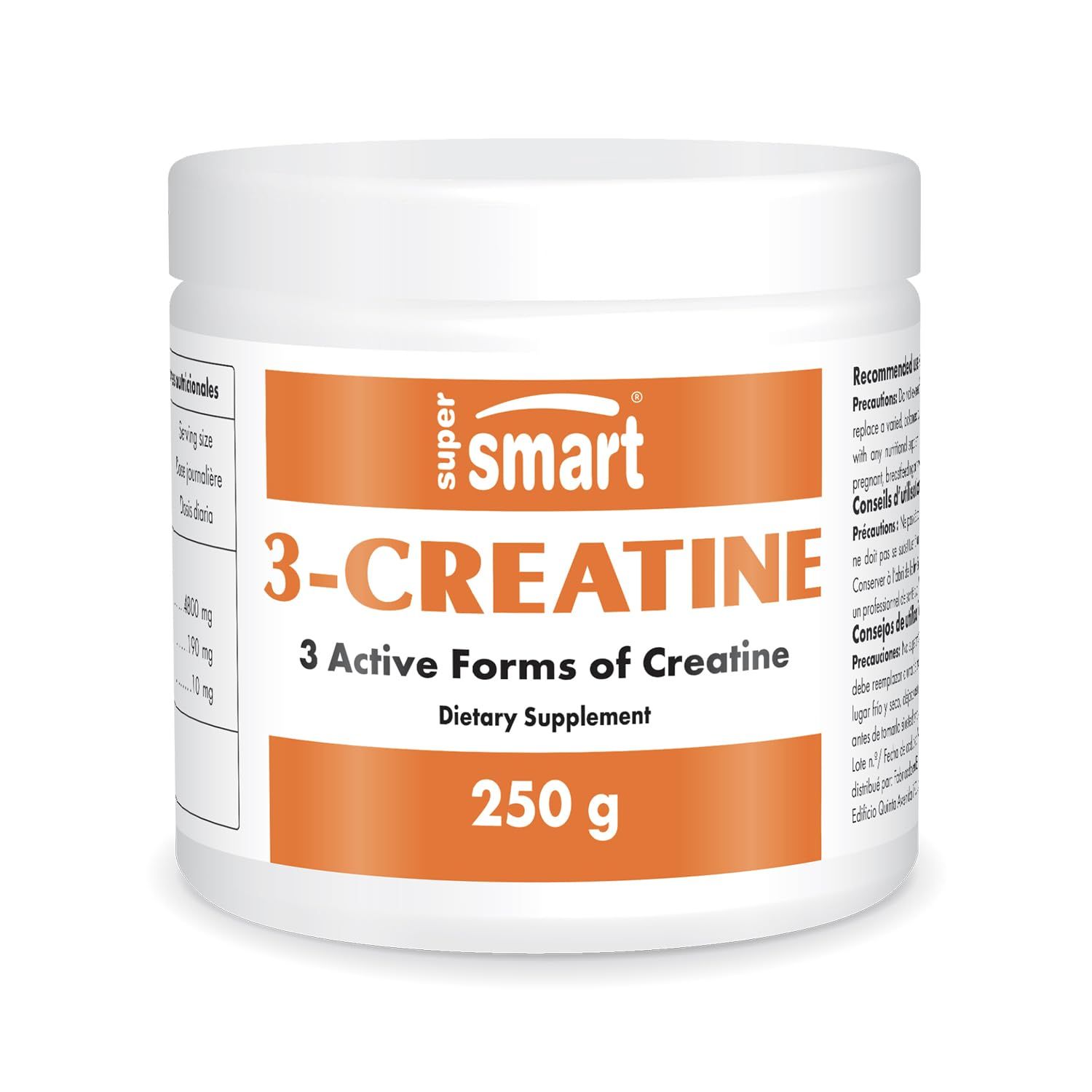 Supersmart - 3-Creatine Powder (High Strength) - Creatine Complex - with Creatine Monohydrate, Phosphate, Pyruvate - Sport Performance &amp; Recovery  Non-GMO &amp; Gluten Free - 250 g