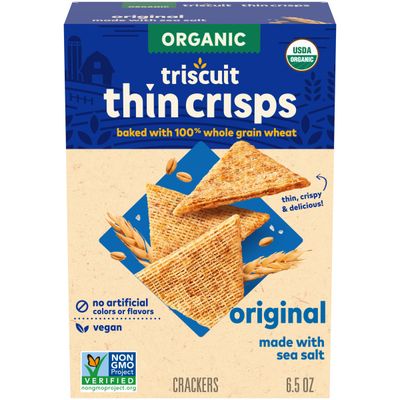 Triscuit Organic Original Whole Grain Wheat Crackers, Organic Crackers, Vegan Snacks, Lunch Snacks, 6.5 oz