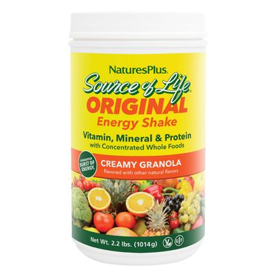 NaturesPlus Source of Life Energy Shake - 2.2 lbs Multivitamin, Mineral &amp; Protein Powder - Granola Flavor - Whole Food Meal Replacement - Non-GMO, Vegetarian, Gluten-Free - 26 Servings