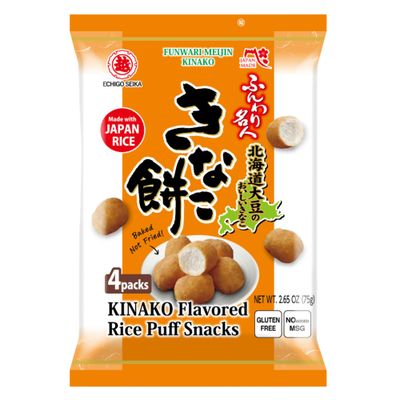 Echigo Seika, Funwari Meijin Fluffy Rice Puff, Kinako Flavor  Snack Size, Asian Rice Snacks  Authentic Product of Japan (1 pack, Sweet Soybean Powder)