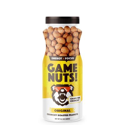 GAME NUTS Original Crunchy Roasted Peanuts, Baked Not Fried, Vegan Snack, Protein-Packed Energy Boost, Guilt-Free Crunch, 14.1oz Jar (6-Pack)